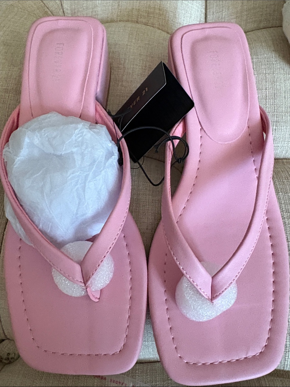 Forever 21 Pink Square-Toe Flip Flop Sandals